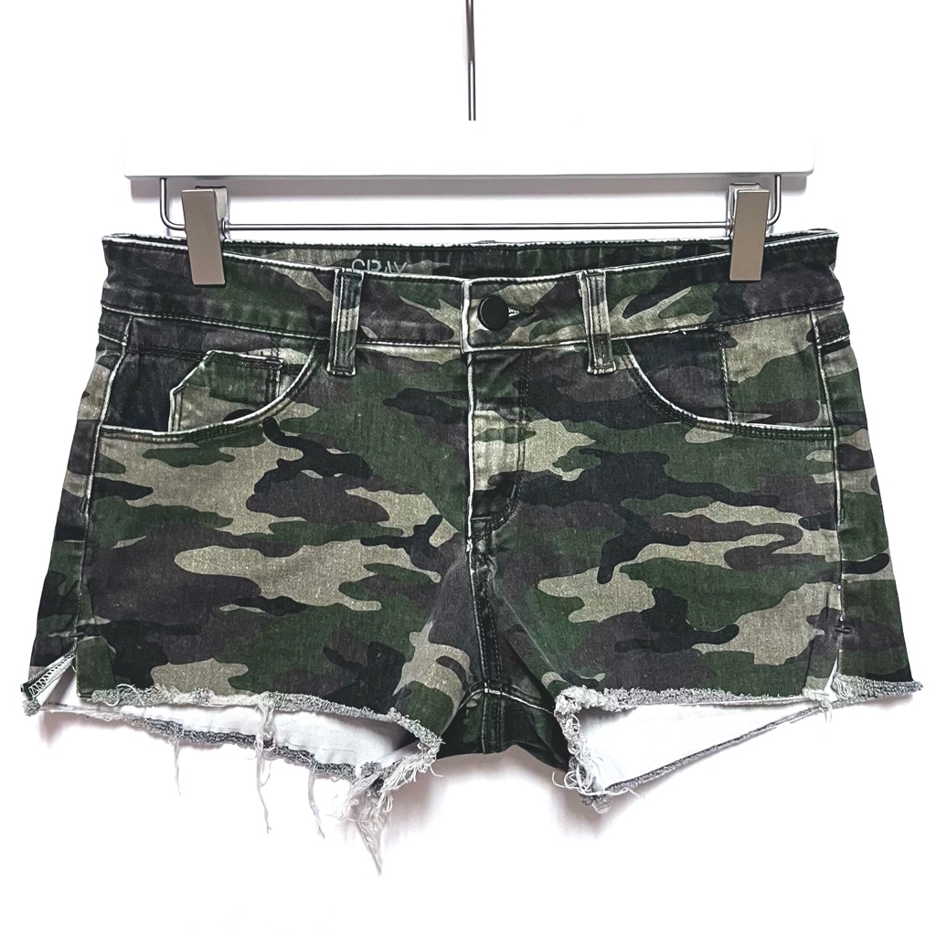 Saks Fifth Avenue Gray Camouflage Cut Off Denim Shorts Stretchy Size 27 Usa Made